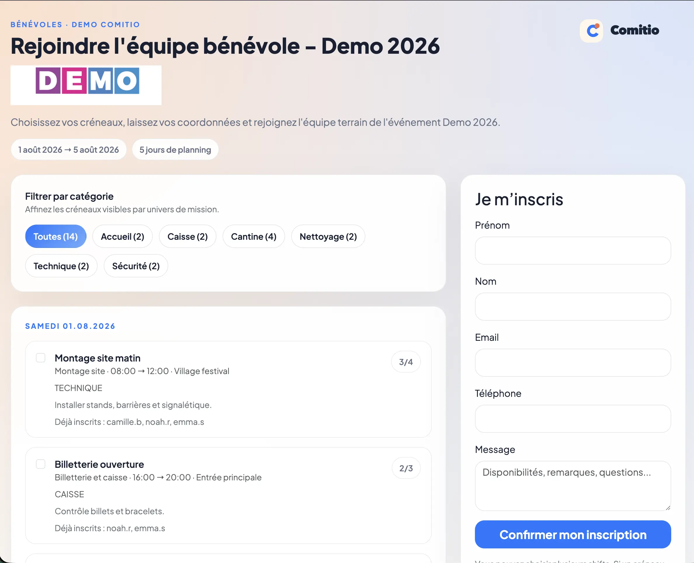 Module de gestion des bénévoles dans Comitio